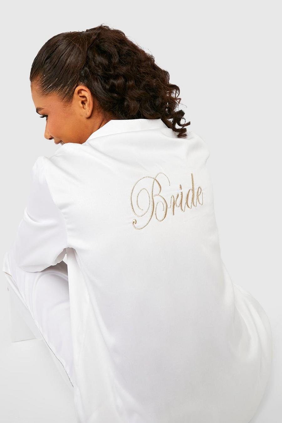 White Premium Bride Embroidered Satin Pyjama Trouser Set
