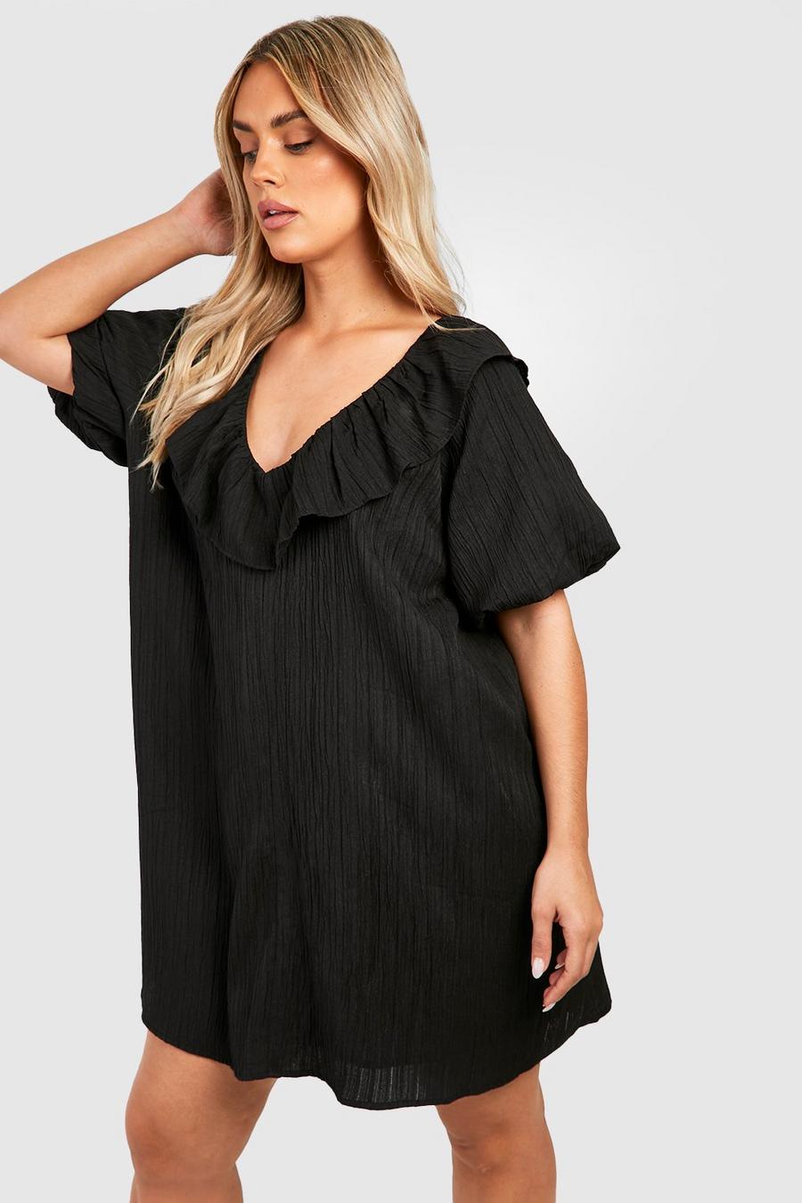 Black Plus Textured Ruffle Shift Dress