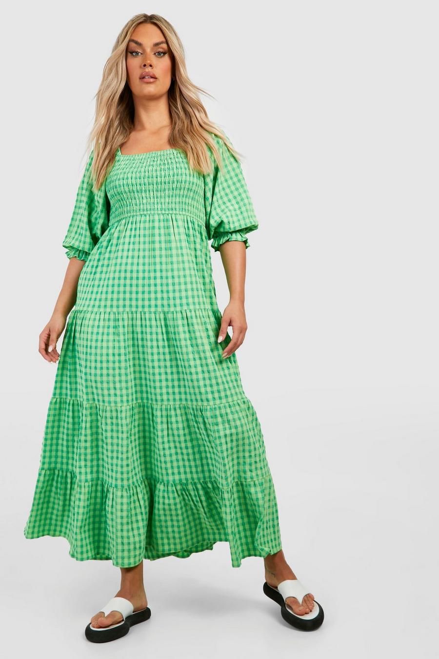 Green Plus Gingham Print Midaxi Dress image number 1