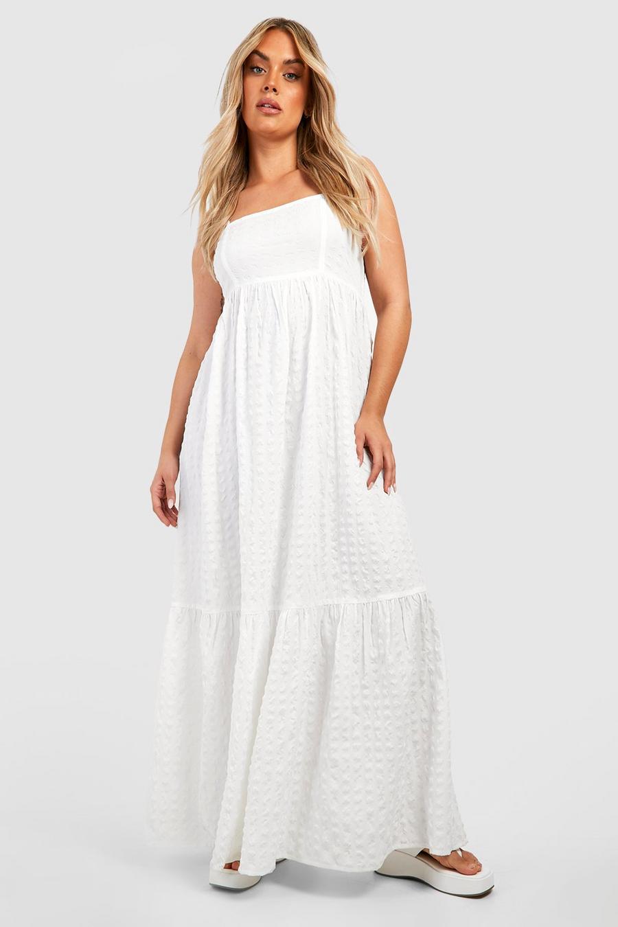 Vestito maxi Plus Size con trama in rilievo, White