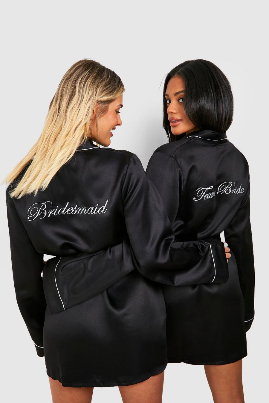 Robe de chambre satinée à inscription Bridesmaid, Black