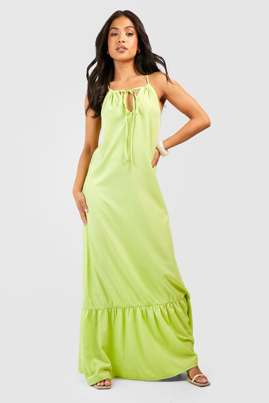 Lime Petite Keyhole Tiered Maxi Dress