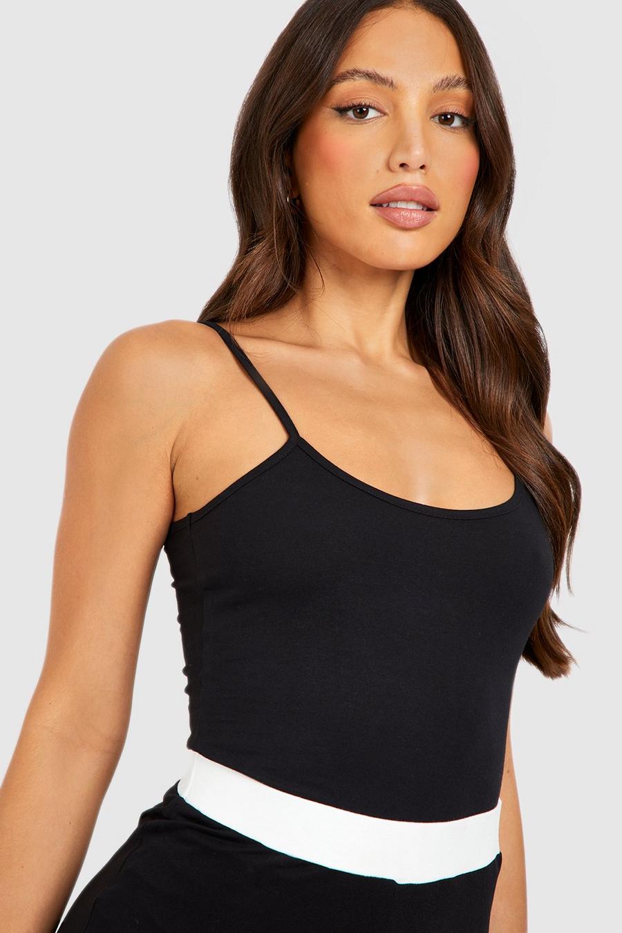 Black Tall Basic Full Length Strappy Scoop Tank Top