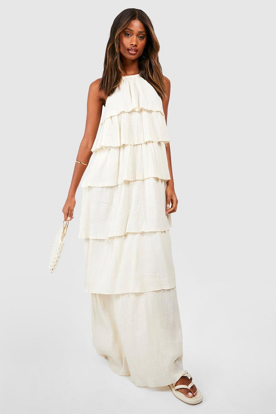 Stone Cheesecloth Ruffle Tiered Maxi Dress
