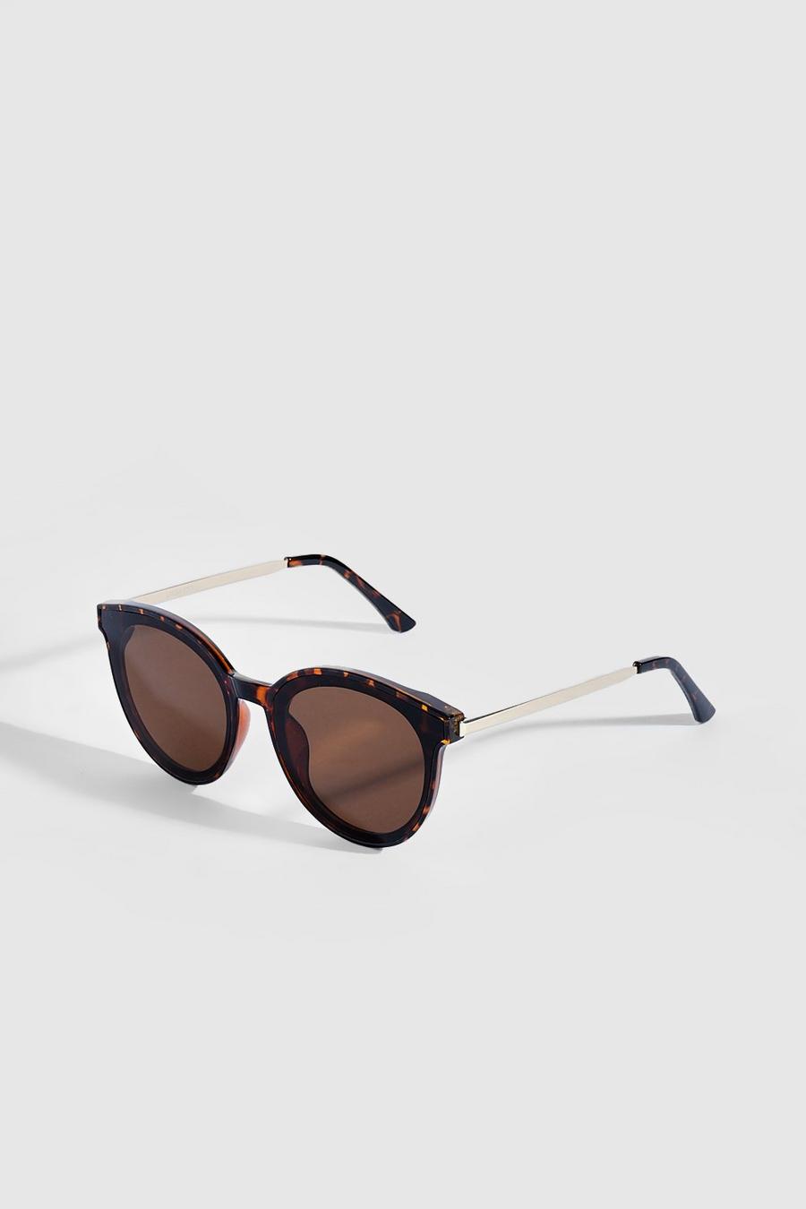 Brown Rounded Cat Eye Tort Sunglasses  image number 1