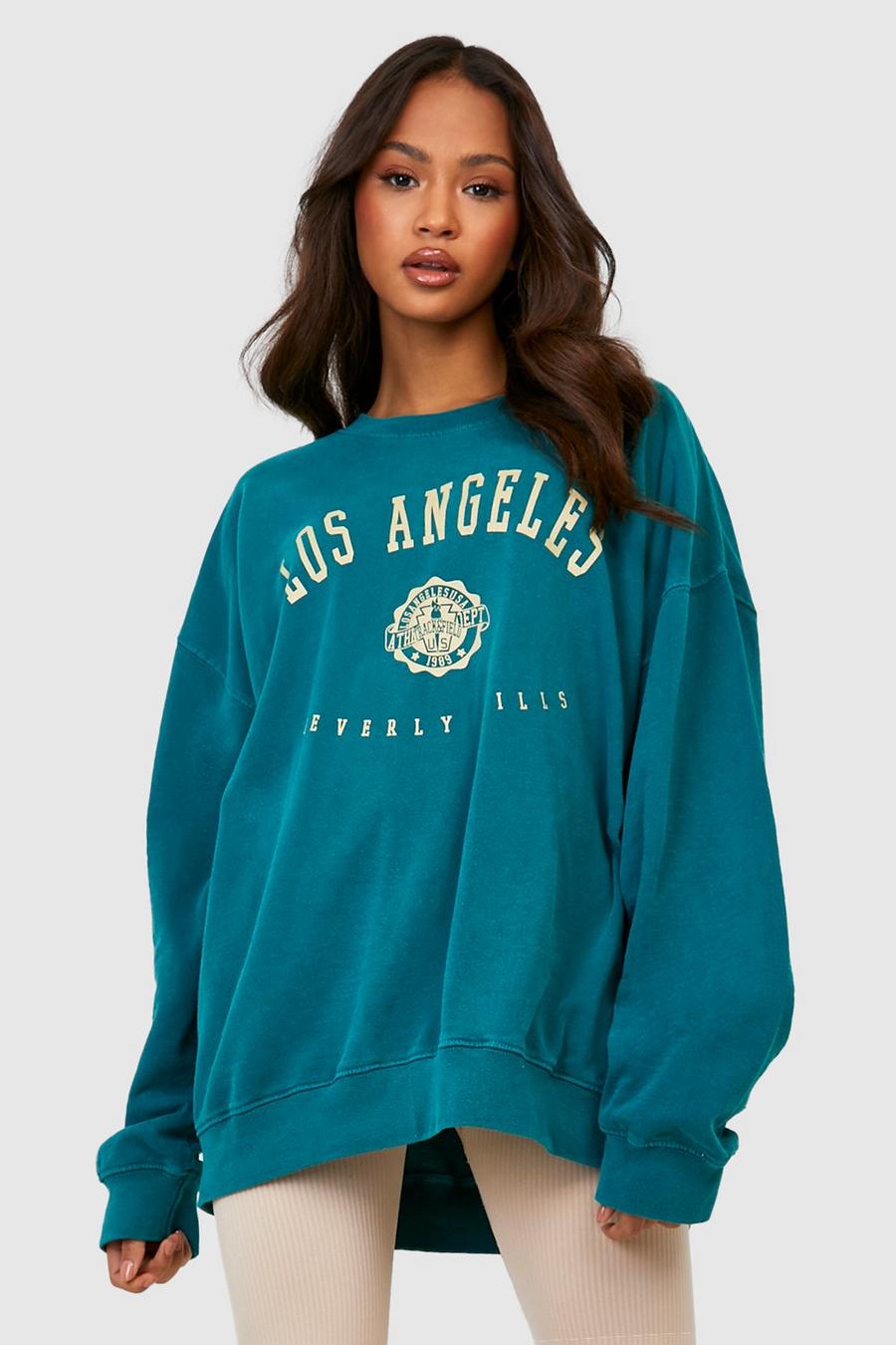 Forest Overdyed Los Angeles Slogan Oversized Sweater 