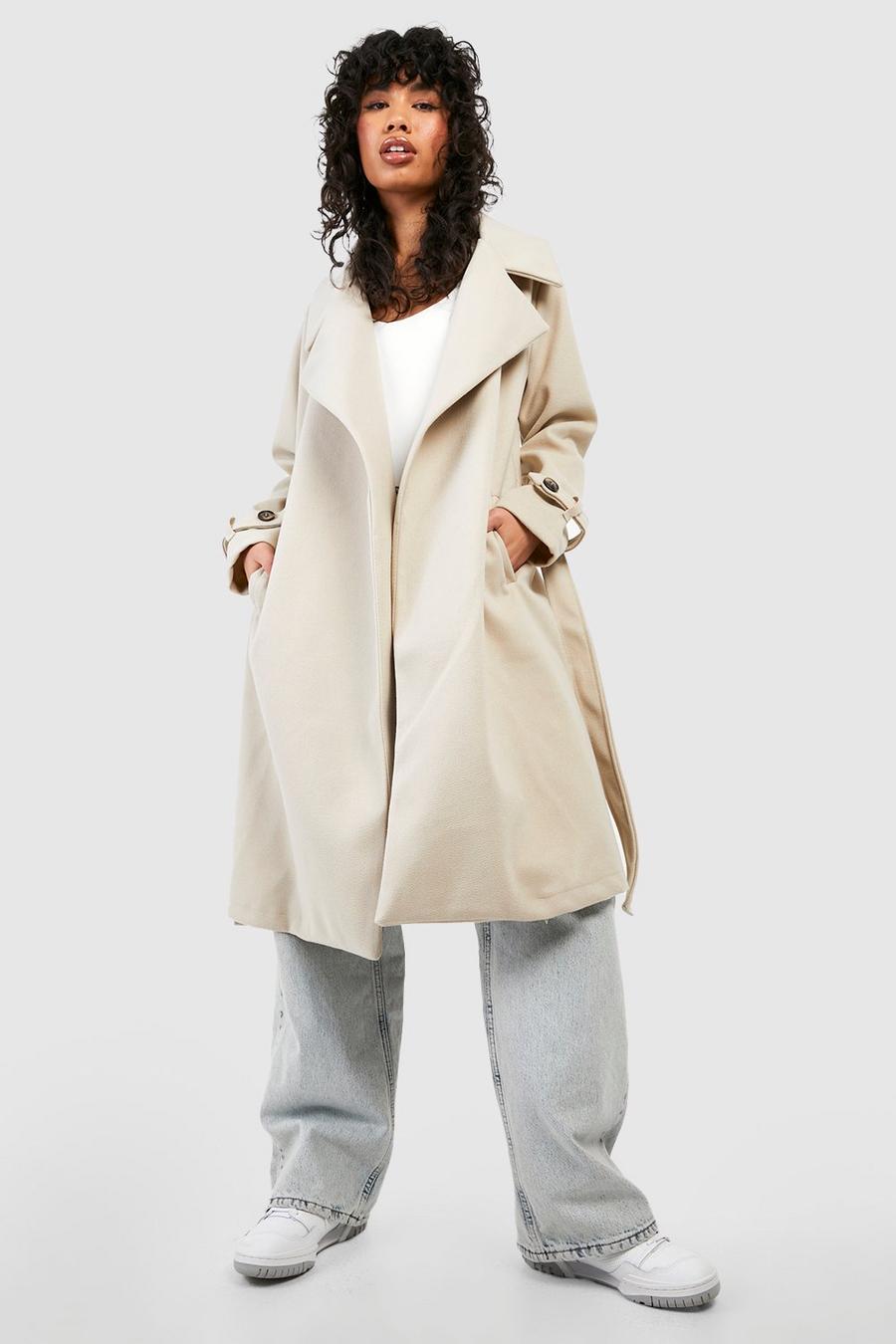 Stone Belted Wool Look Trench