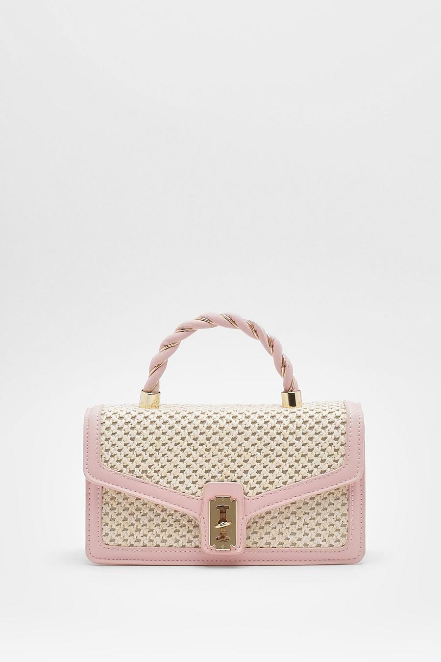 Stroh-Handtasche mit Twist-Henkel, Pale pink
