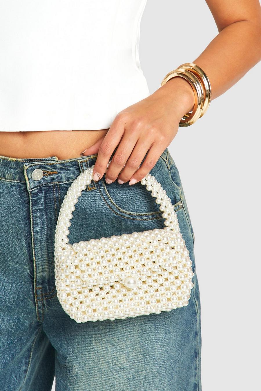 Pochette mini Premium con perle, White