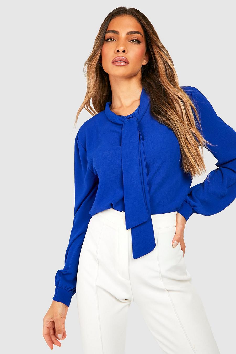 Cobalt Pussybow Woven Blouse