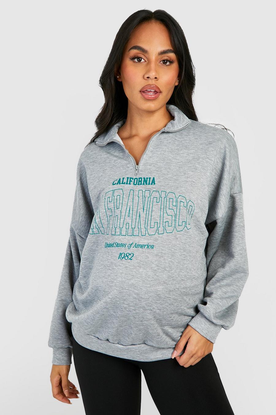 Grey marl Maternity San Francisco Half Zip Sweatshirt