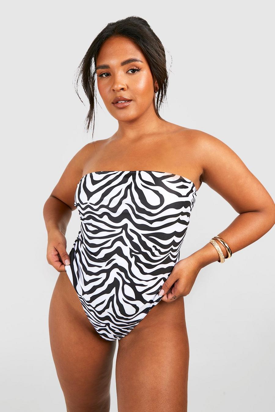 Black Plus Zebra Essential Bandeau Swimsuit image number 1