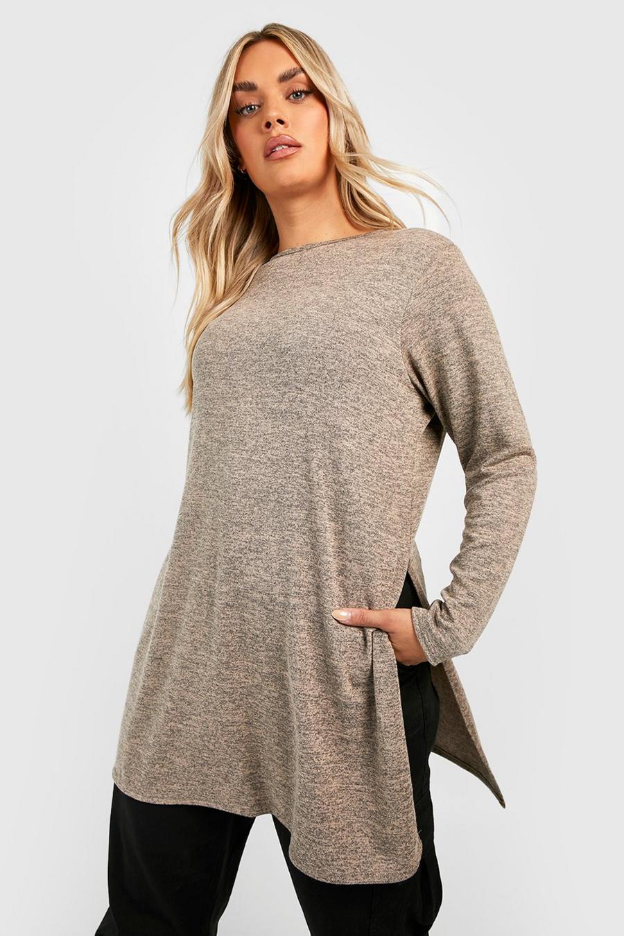 Stone Plus Melange Knitted Split Side Sweater