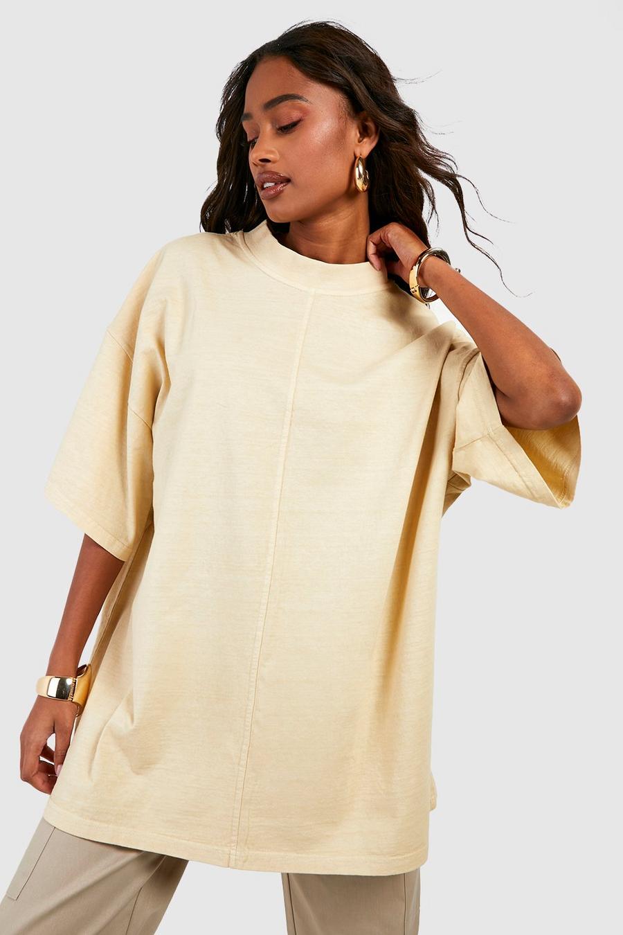 T-shirt oversize surteint à coutures contrastantes, Sand