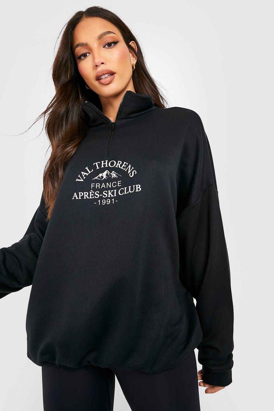 Tall Ski Club Sweatshirt mit halbem Reißverschluss, Black