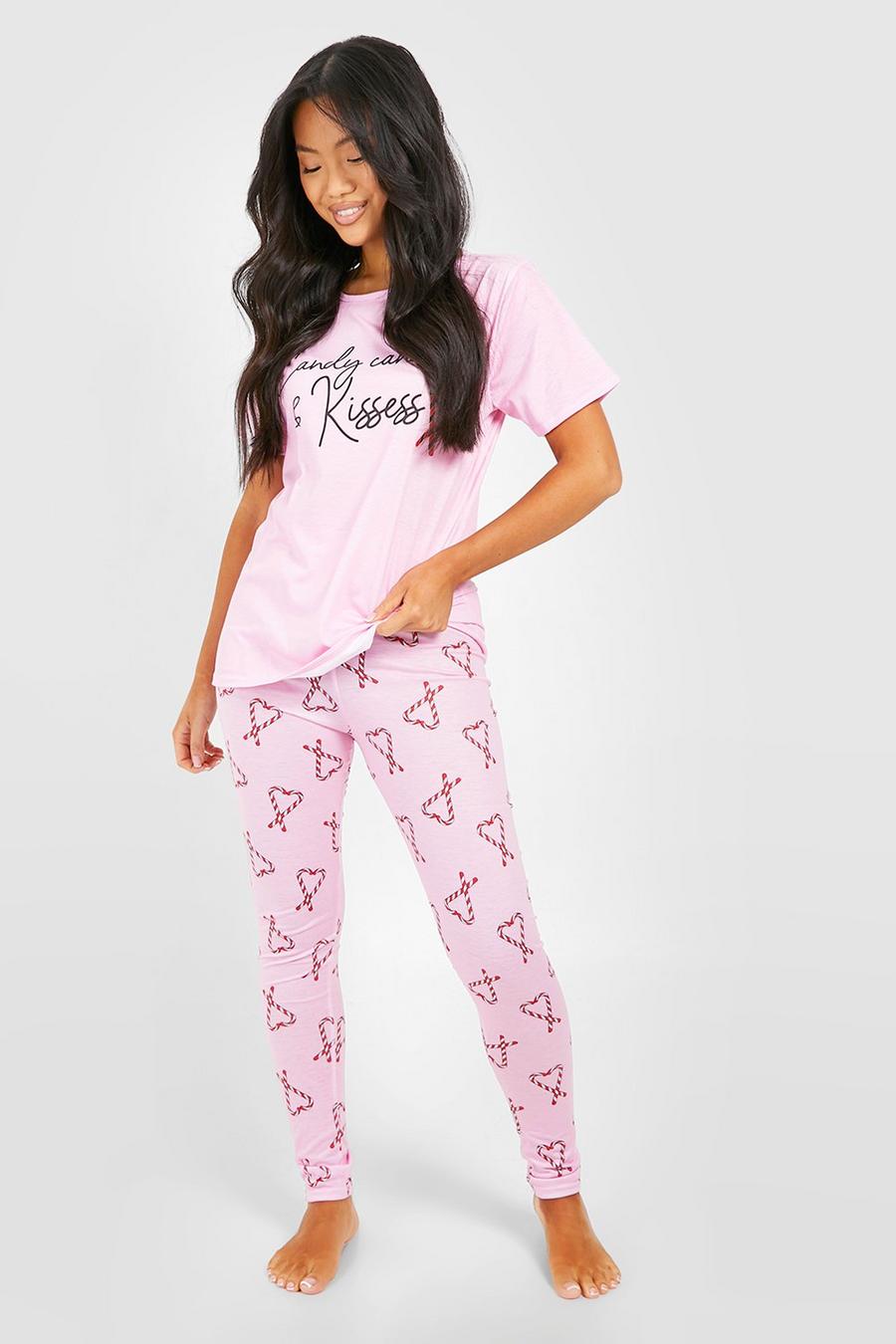 Pink Petite Candy Cane Slogan Christmas Pajamas