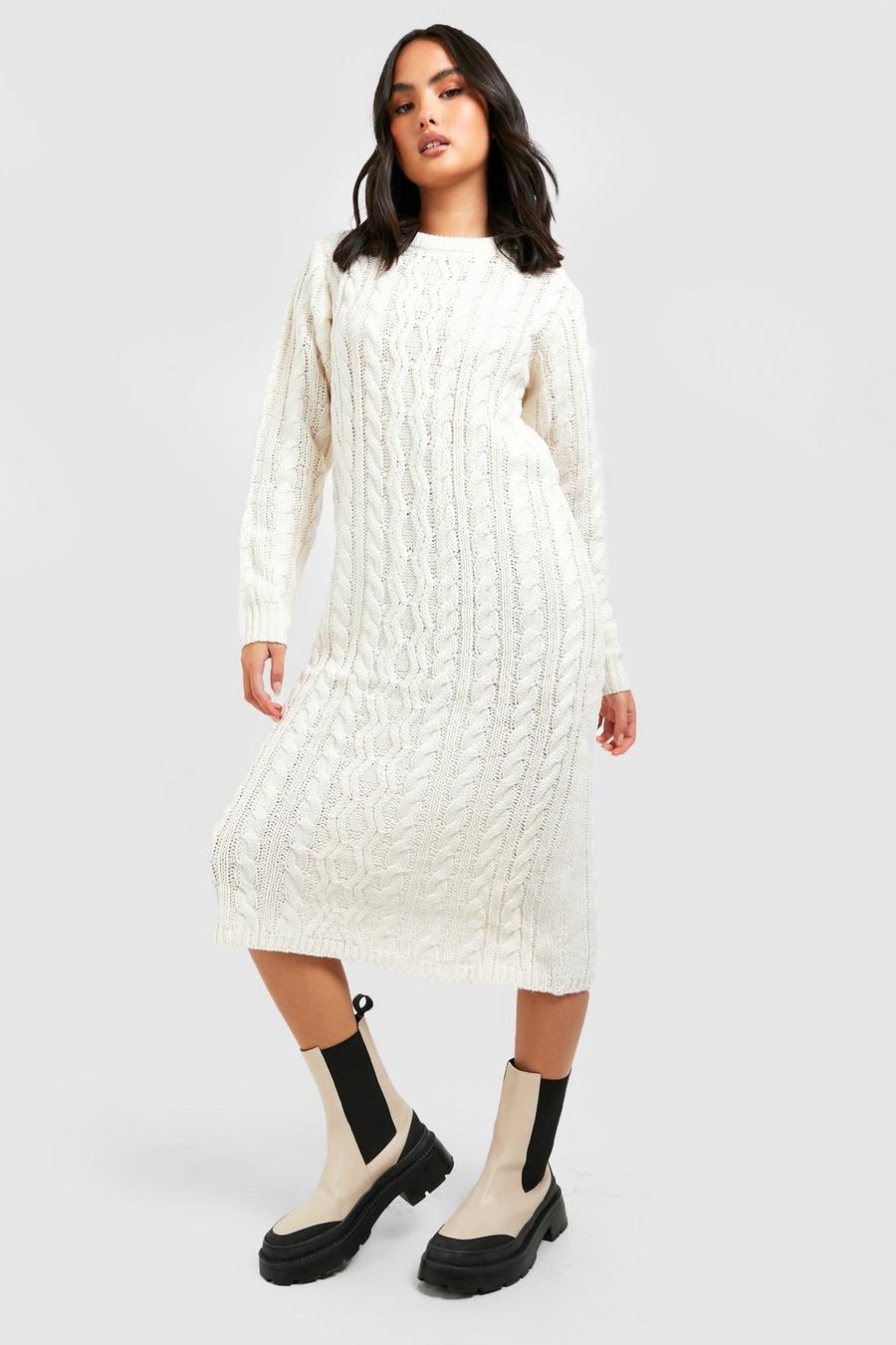 Cream Cable Knit Midi Dress