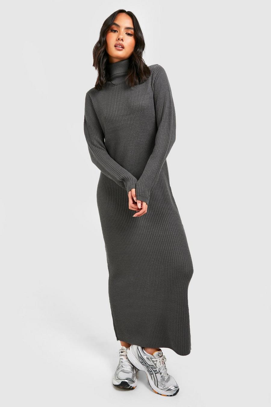 Charcoal Basic Roll Neck Midaxi Knitted Dress