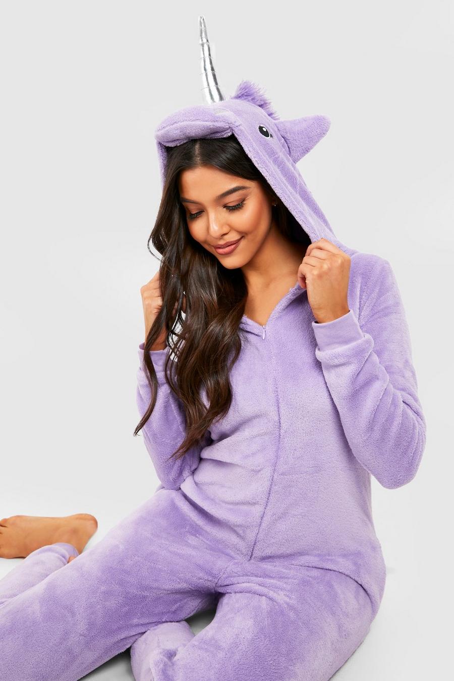 Pijama enterizo de borreguito con forma de unicornio, Lilac image number 1