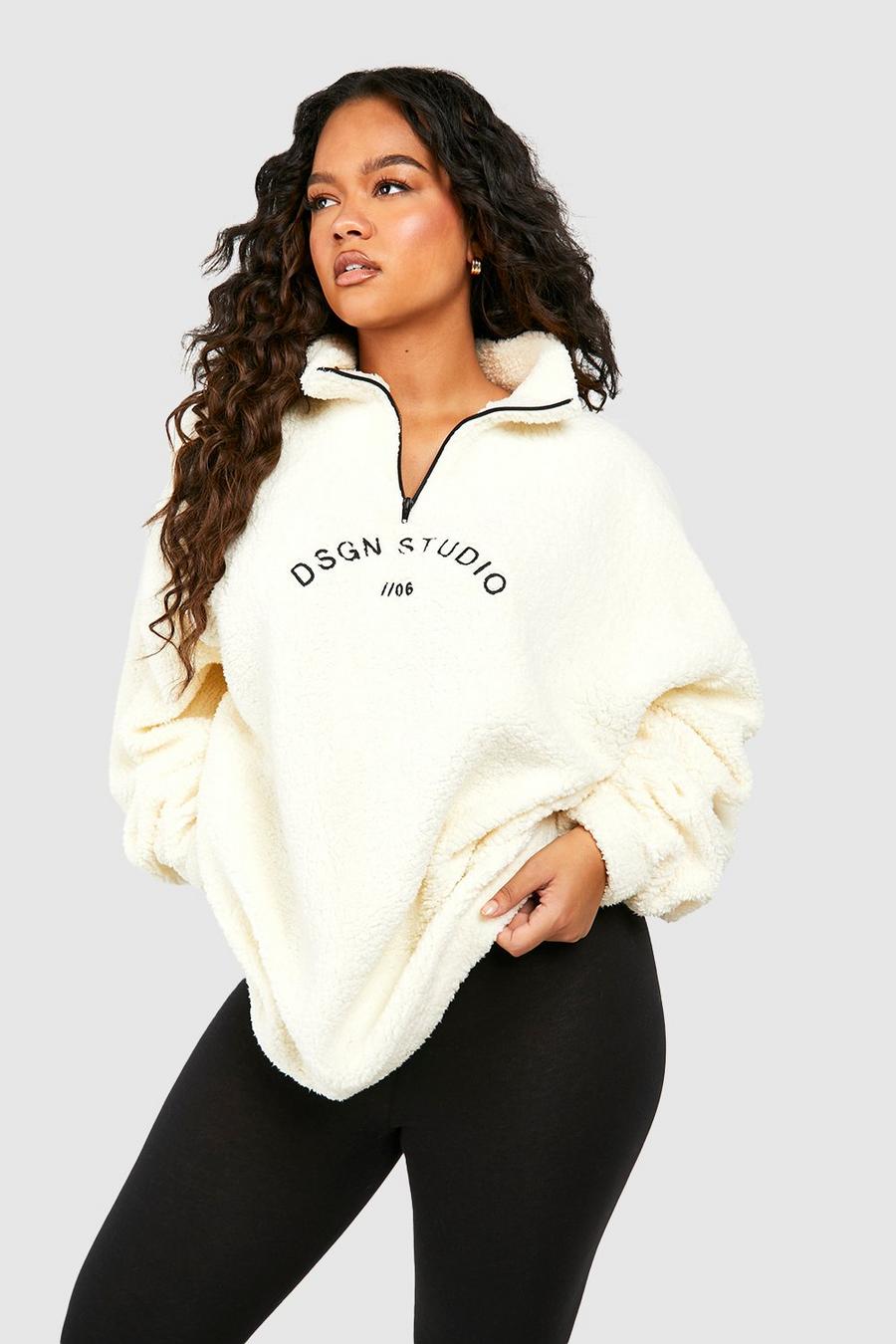 Cream Plus Premium Borg Dsgn Half Zip Sweatshirt