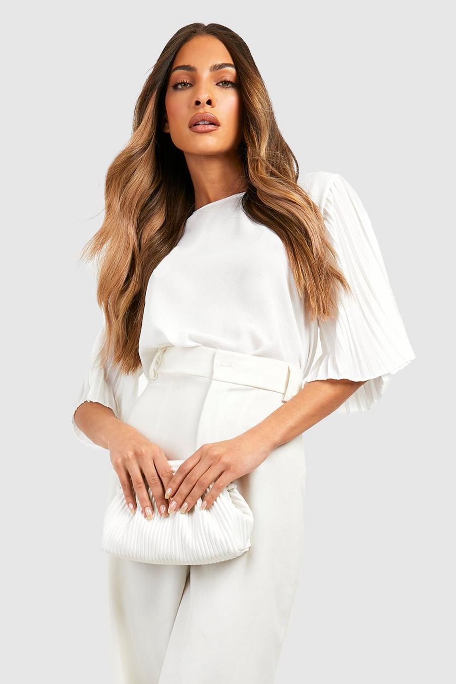 Ivory Pleat Sleeve Woven Blouse image number 1