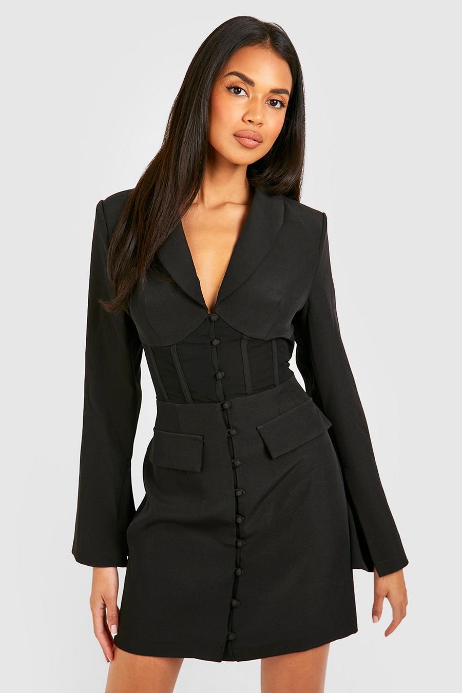 Black Corset Detail Tailored Blazer Dress