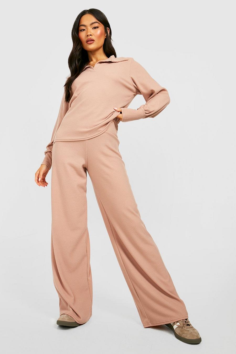 Dusty rose Ribbed Wide Leg Trousers