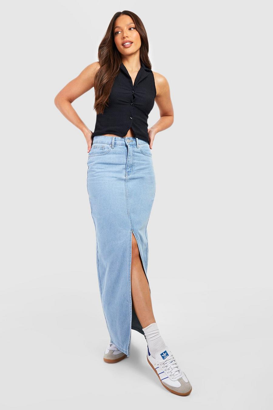 Gonna maxi Tall in denim con spacco frontale, Light wash