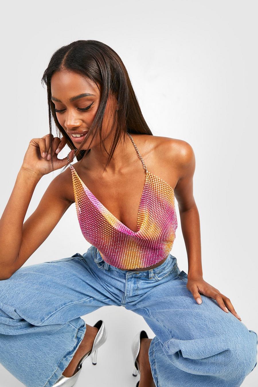 Pink Swirl Two Tone Chainmail Crop Top