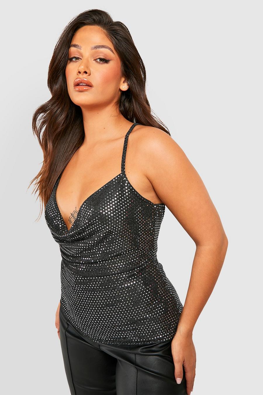 Silver Plus Metallic Cowl Neck Camisole