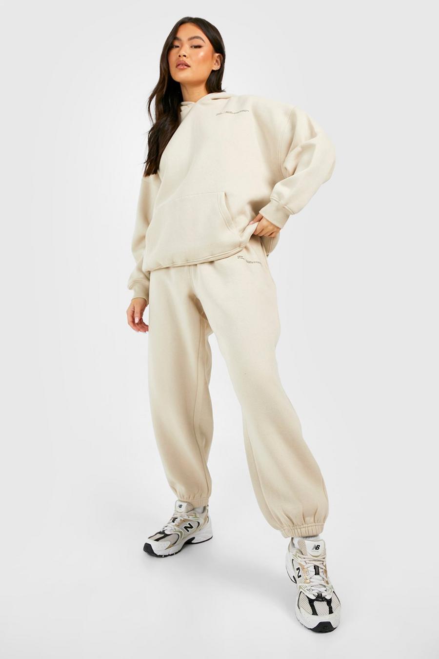 Taupe Text Slogan Hooded Tracksuit image number 1