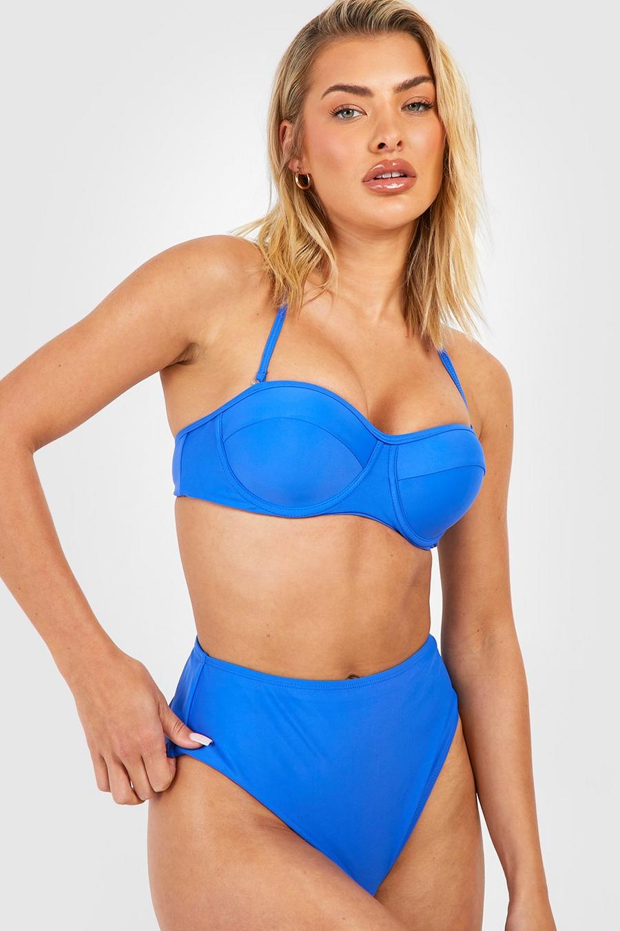 Gepolsterter Bügel-Bikini mit hohem Bund, Cobalt