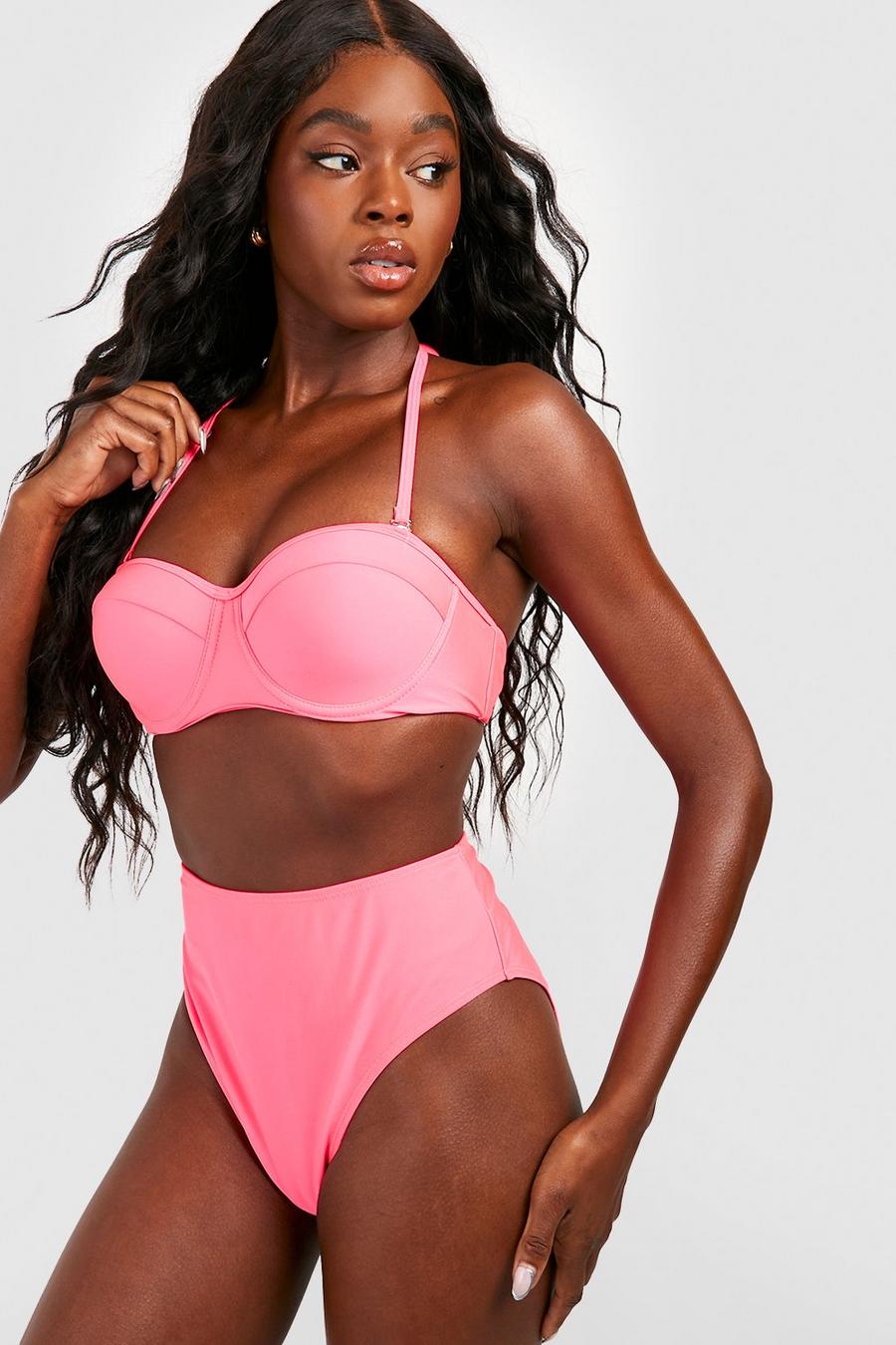 Pink Gewatteerde High Waist Bikini Set Met Beugel