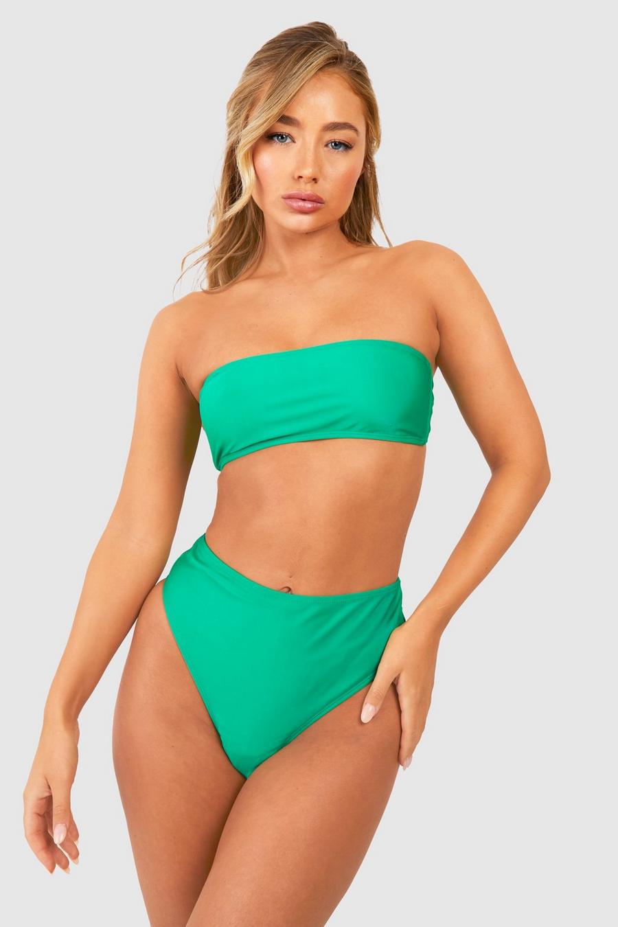 Midnight green Bandeau bikini med hög midja image number 1