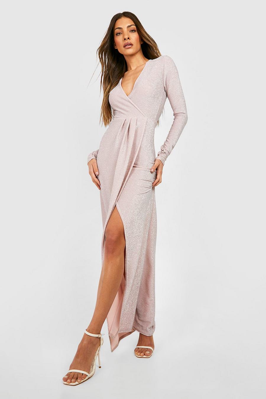 Blush Glitter Long Sleeve Wrap Maxi Dress image number 1