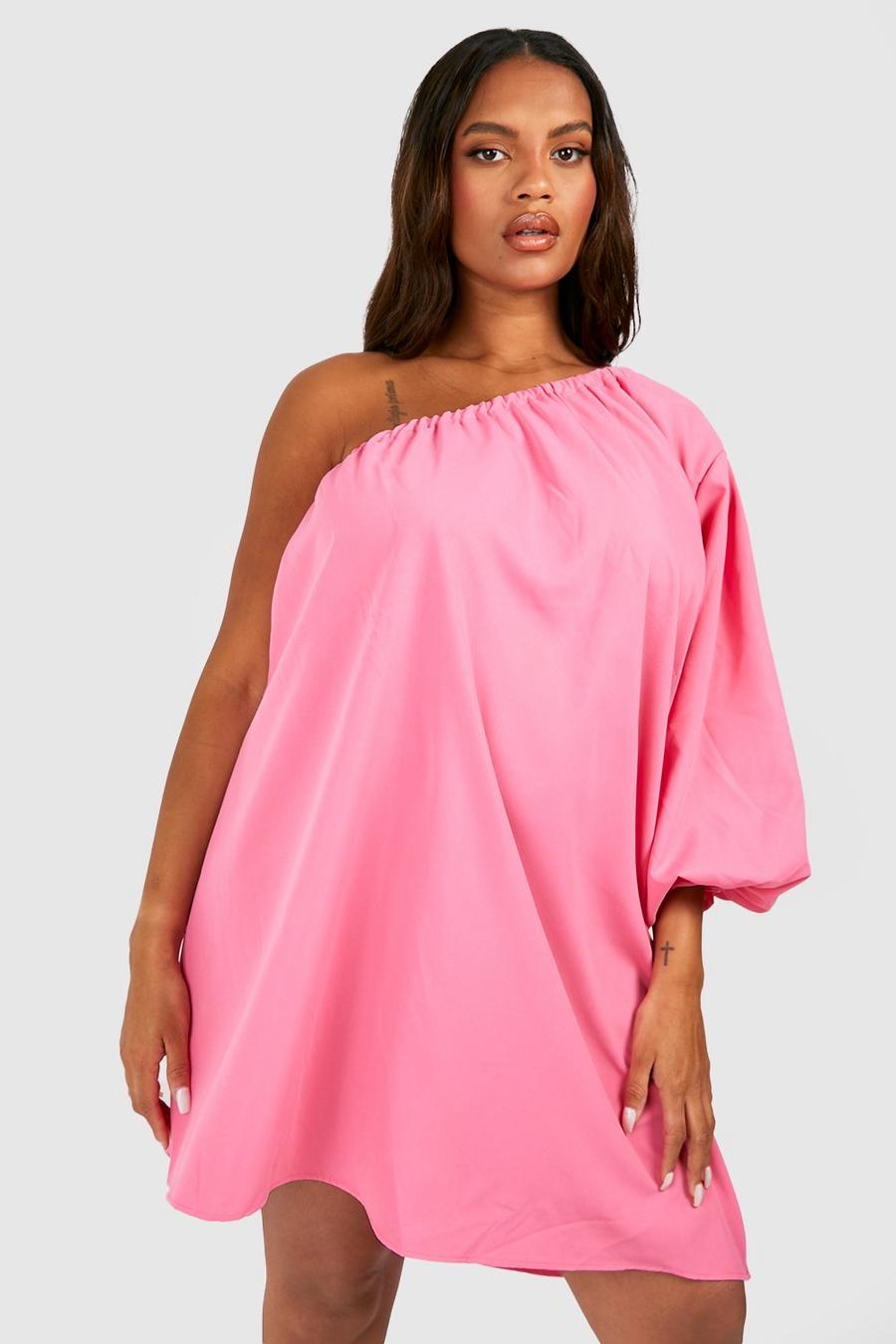 Vestido Plus de tela con un hombro descubierto, Pink