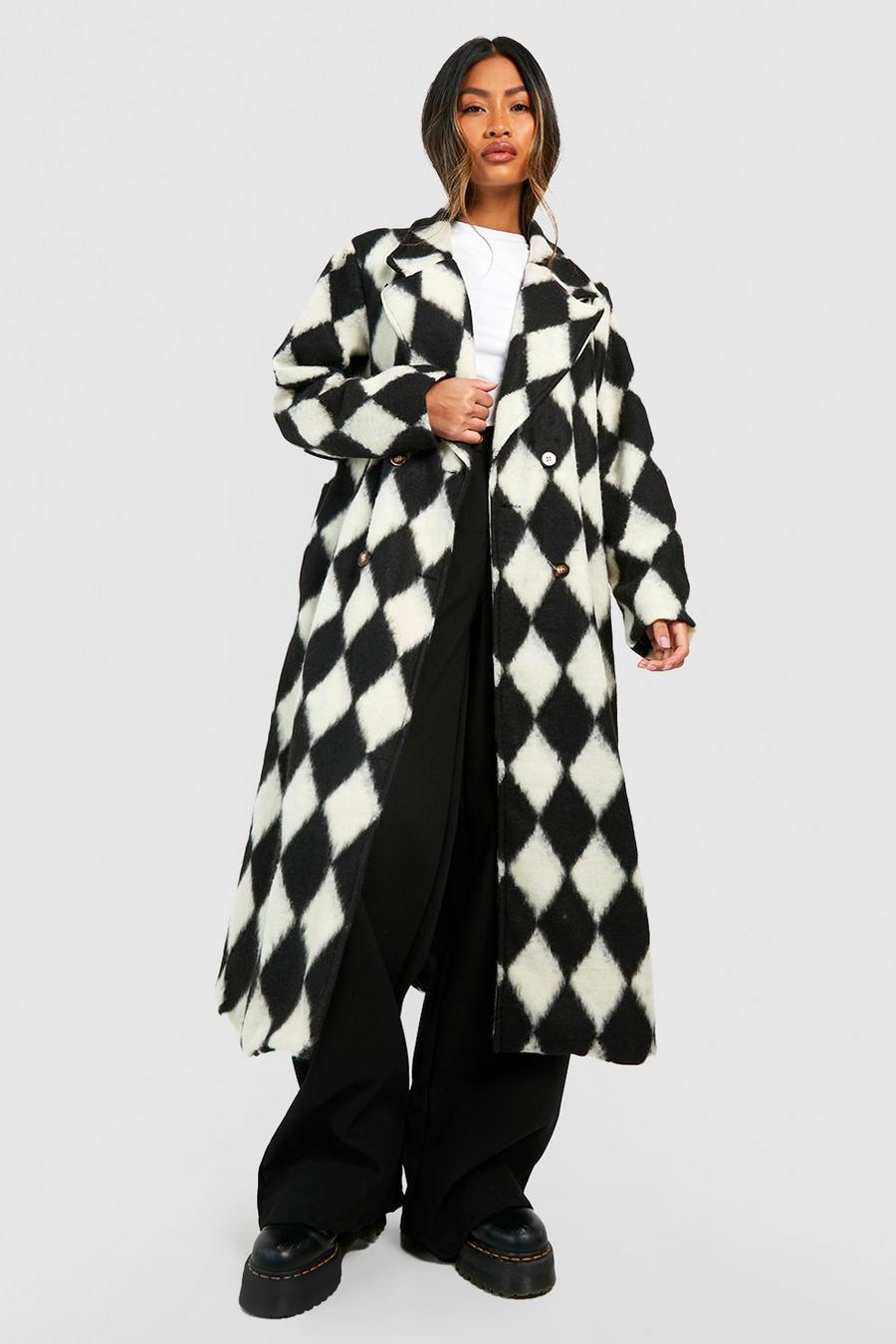 Black Diamond Checkerboard Wool Look Coat
