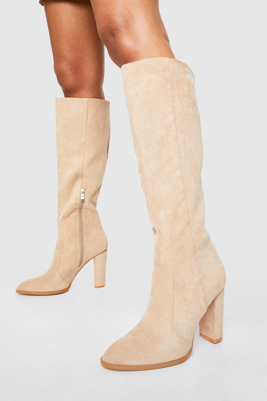Sand Round Toe Knee High Boots