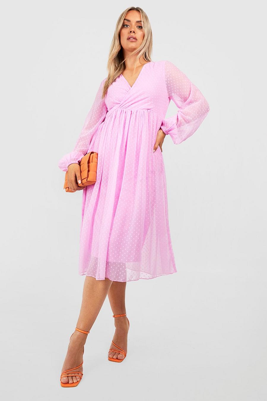 Lavender Plus Dobby Twist Front Midi Dress