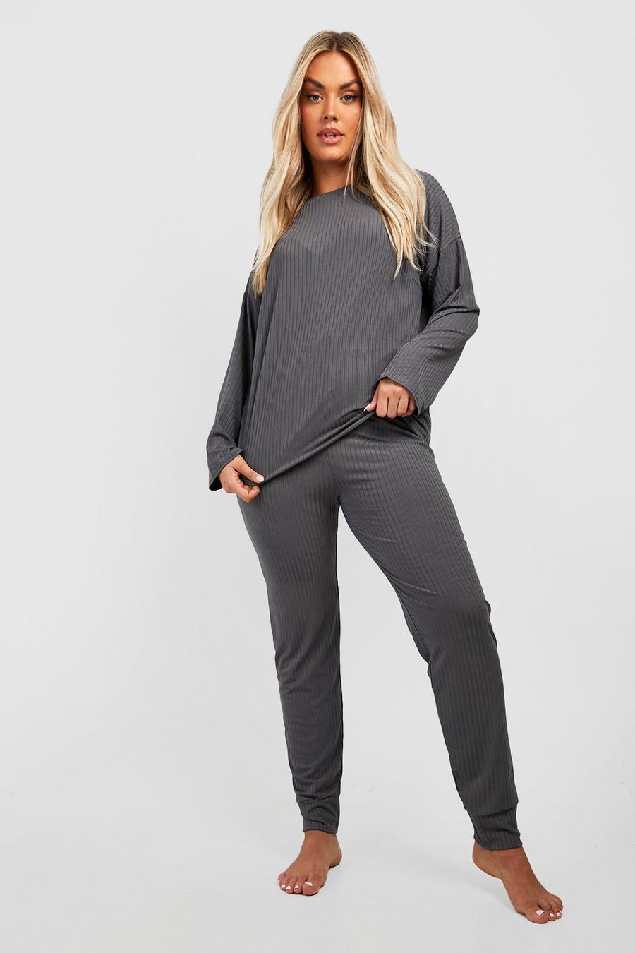 Plus weiches geripptes Loungewear-Set, Charcoal
