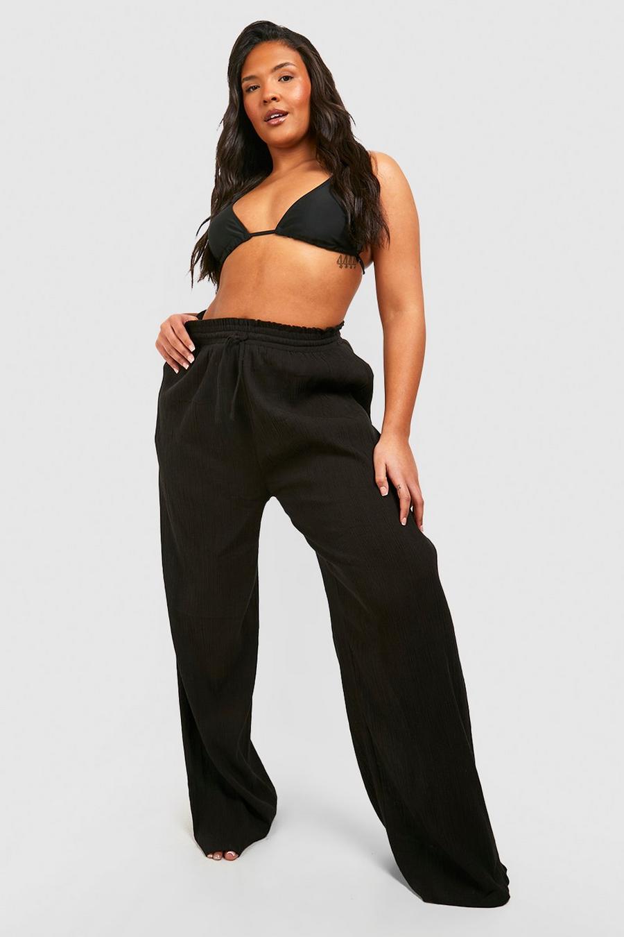 Black Plus Cheesecloth Beach Trousers  image number 1