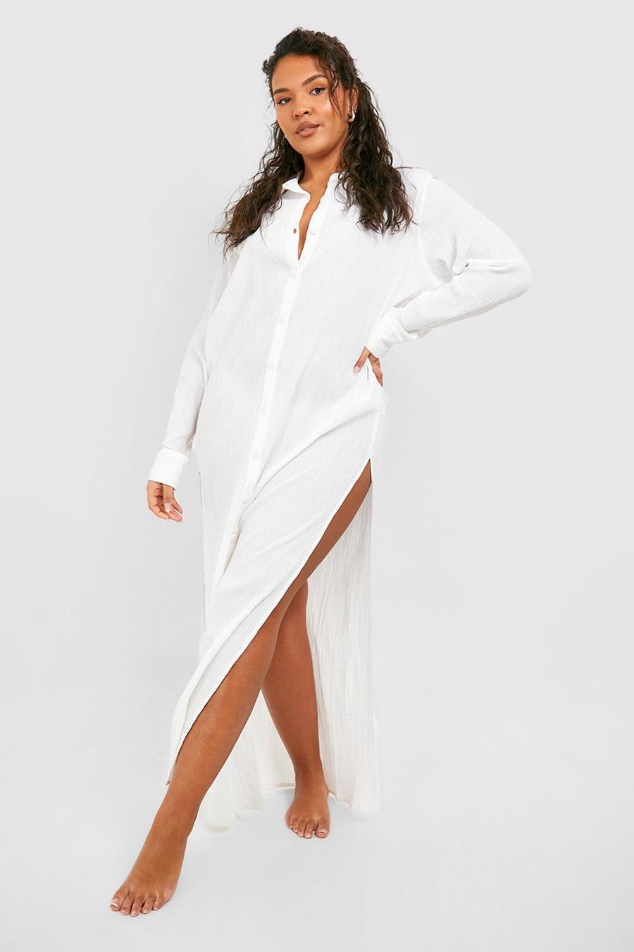 White Plus Cheesecloth Maxi Beach Cover Up image number 1