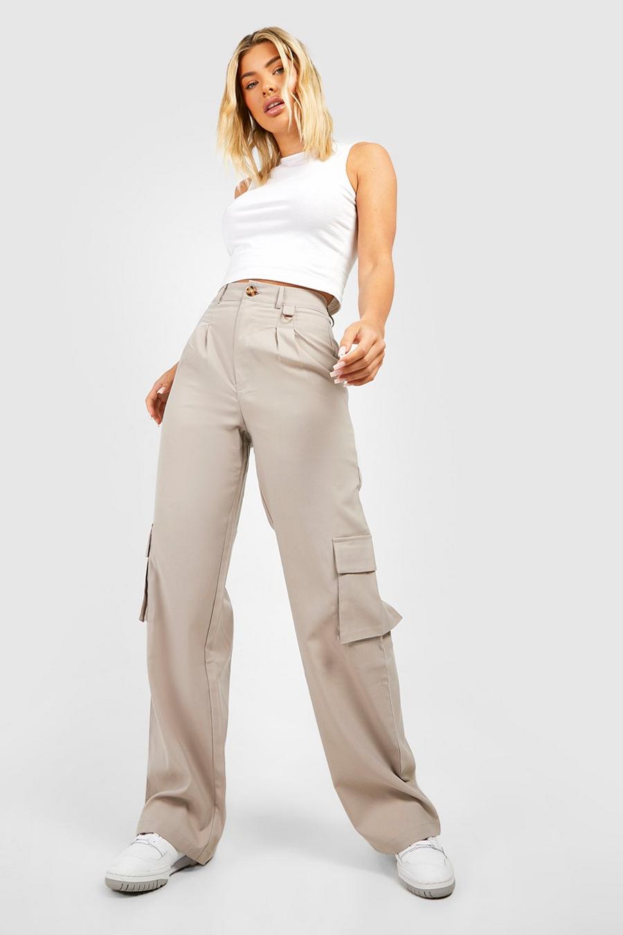 Grey High Waisted Tailored Cargo Pants