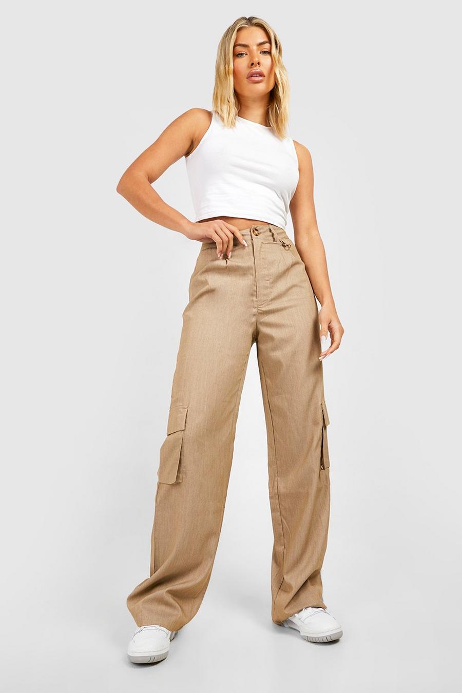 Sand High Waisted Tailored Cargo Trousers
