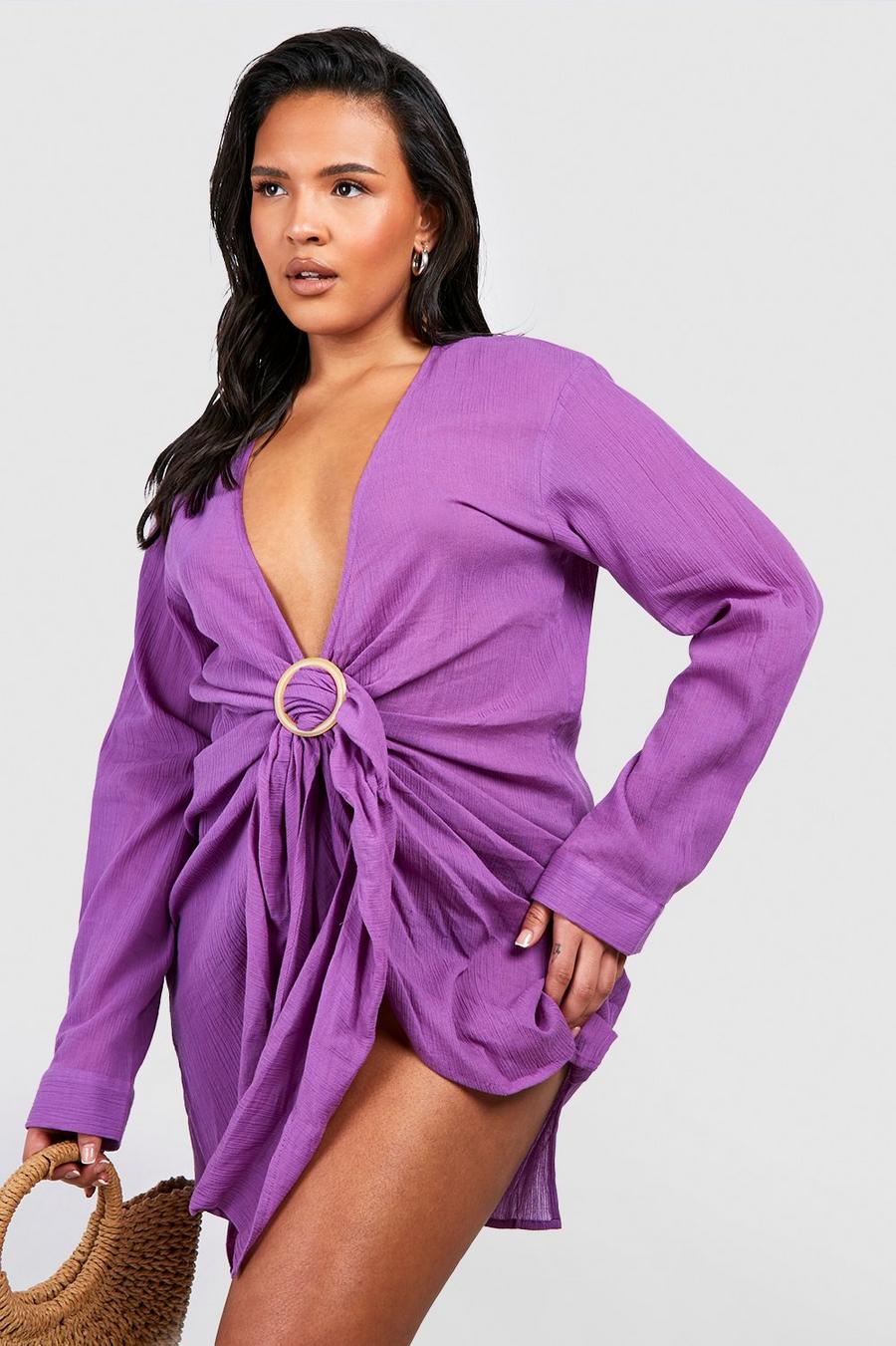 Vestido Plus para la playa de estopilla con anillo, Purple image number 1