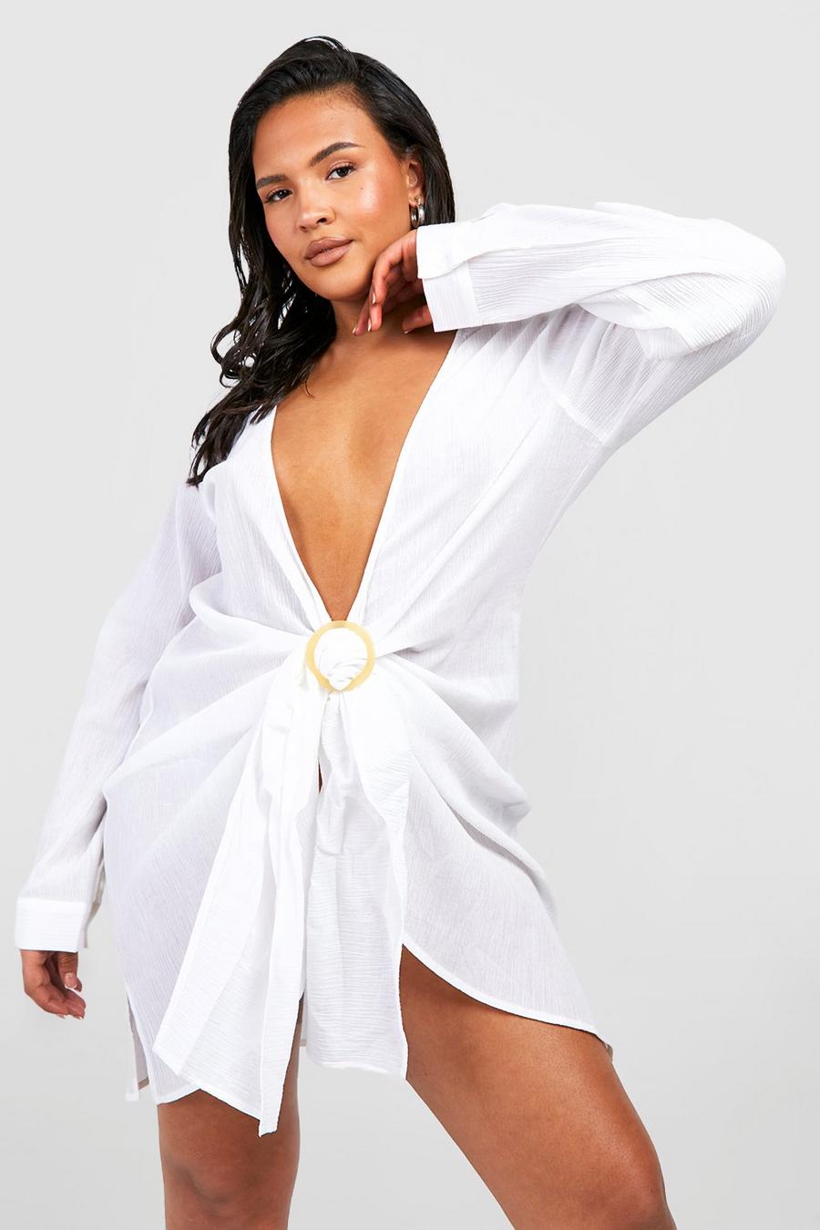 White Plus Cheesecloth Ring Detail Beach Dress