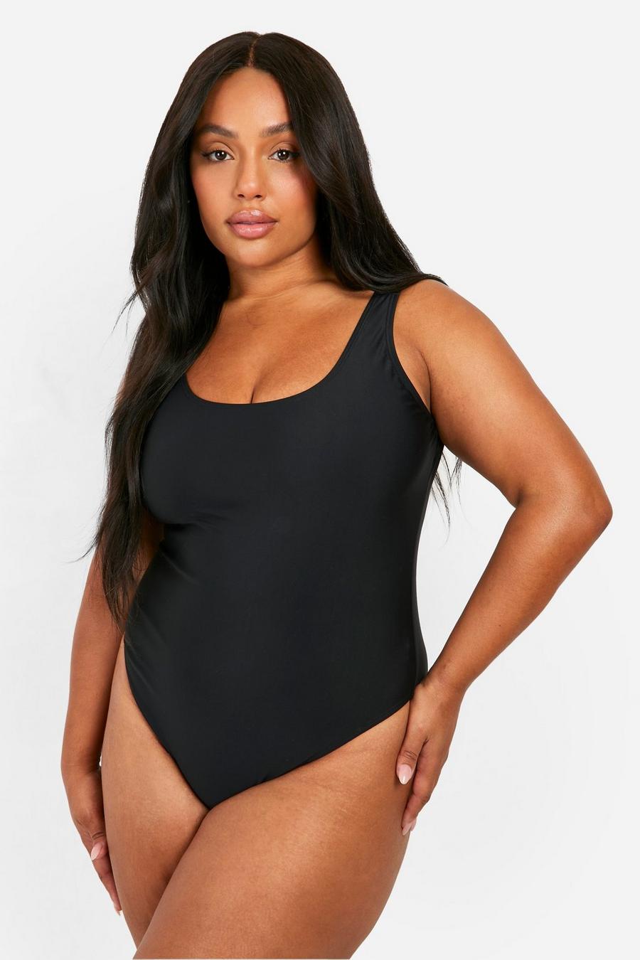 Black Plus Tummy Control Scoop Swimsuit