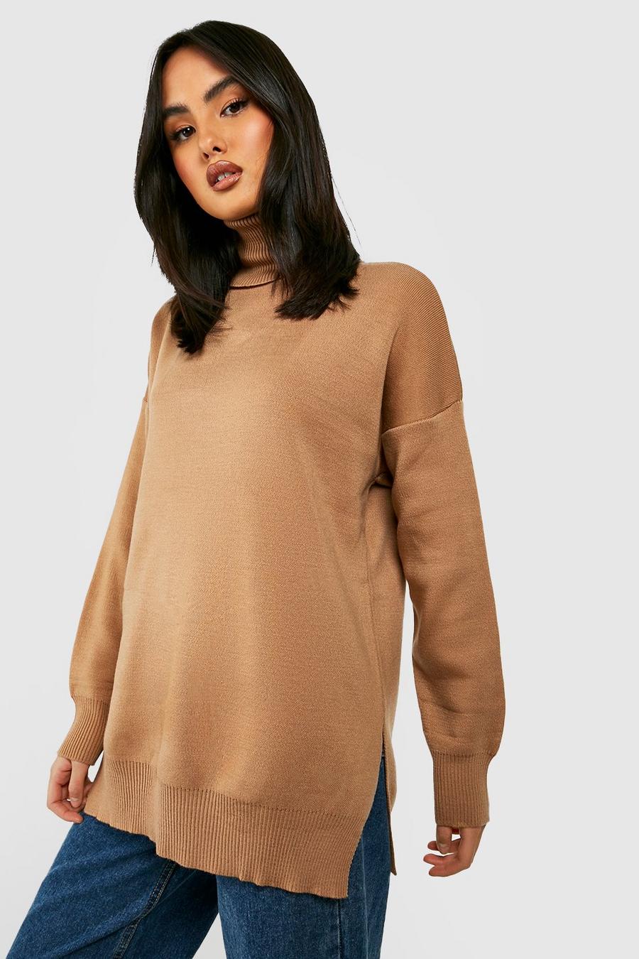 Chocolate Knitted Roll Neck Jumper