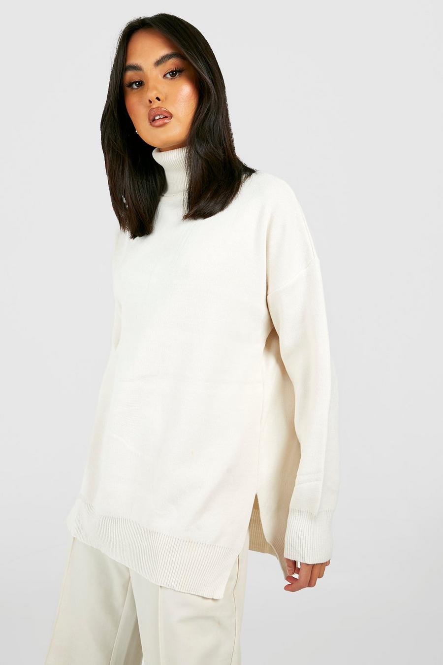 Maglione in maglia con collo alto, Cream