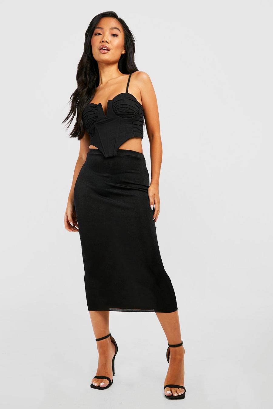 Black Petite Acetate Slinky Midaxi Skirt